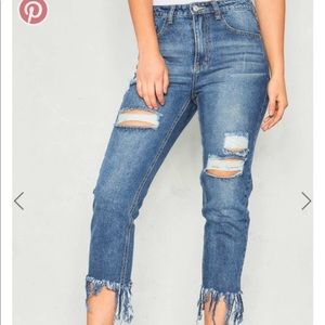 Missy Empire Cheska denim distressed hem jeans